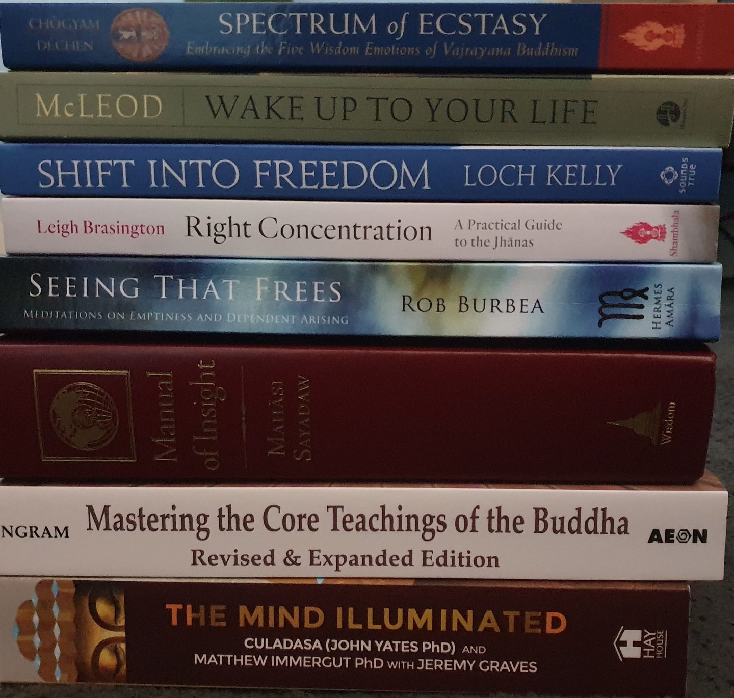 Stefan's first pile of books: meditation